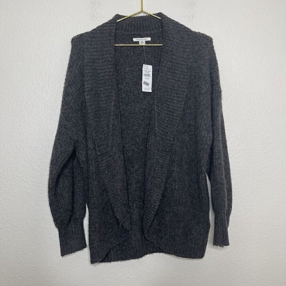 American Eagle Sweater XS/S Cardigan Open Knit Gray Long Sleeve Soft AF Longline